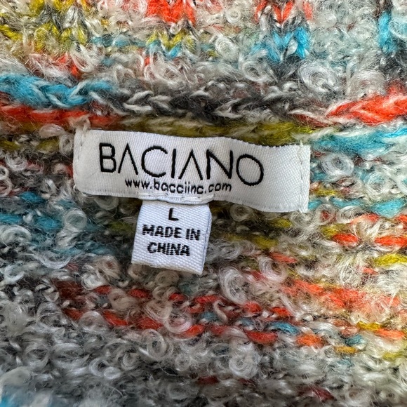 Baciano Multicolor Textured Fall Muted Tone Striped Sweater, Large - Picture 3 of 6